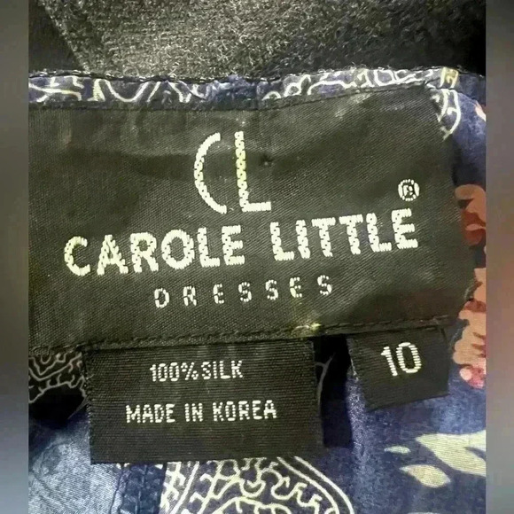 Vintage 90’s Carole Little 100% Silk Maxi Dress Blue Patchwork Floral Print 10 - Picture 5 of 6